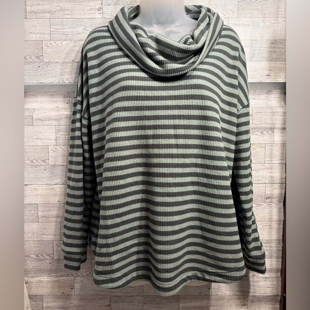 Source Unknown Cowl Neck Sweater - Black and Gray Stripes